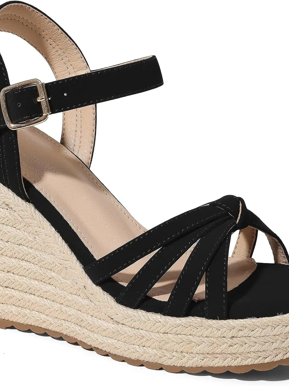 Black Espadrille Wedge Sandals - Women's Strappy Slingback